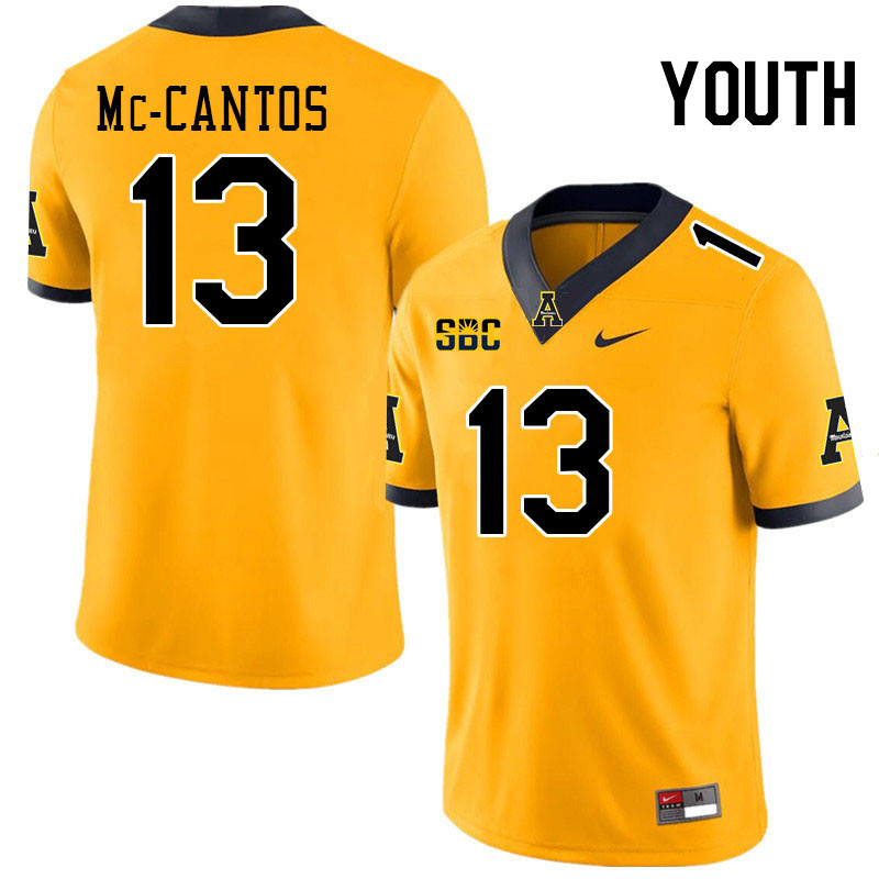 Youth #13 Elijah Mc-Cantos Appalachian State Mountaineers College Football Jerseys Stitched-Gold